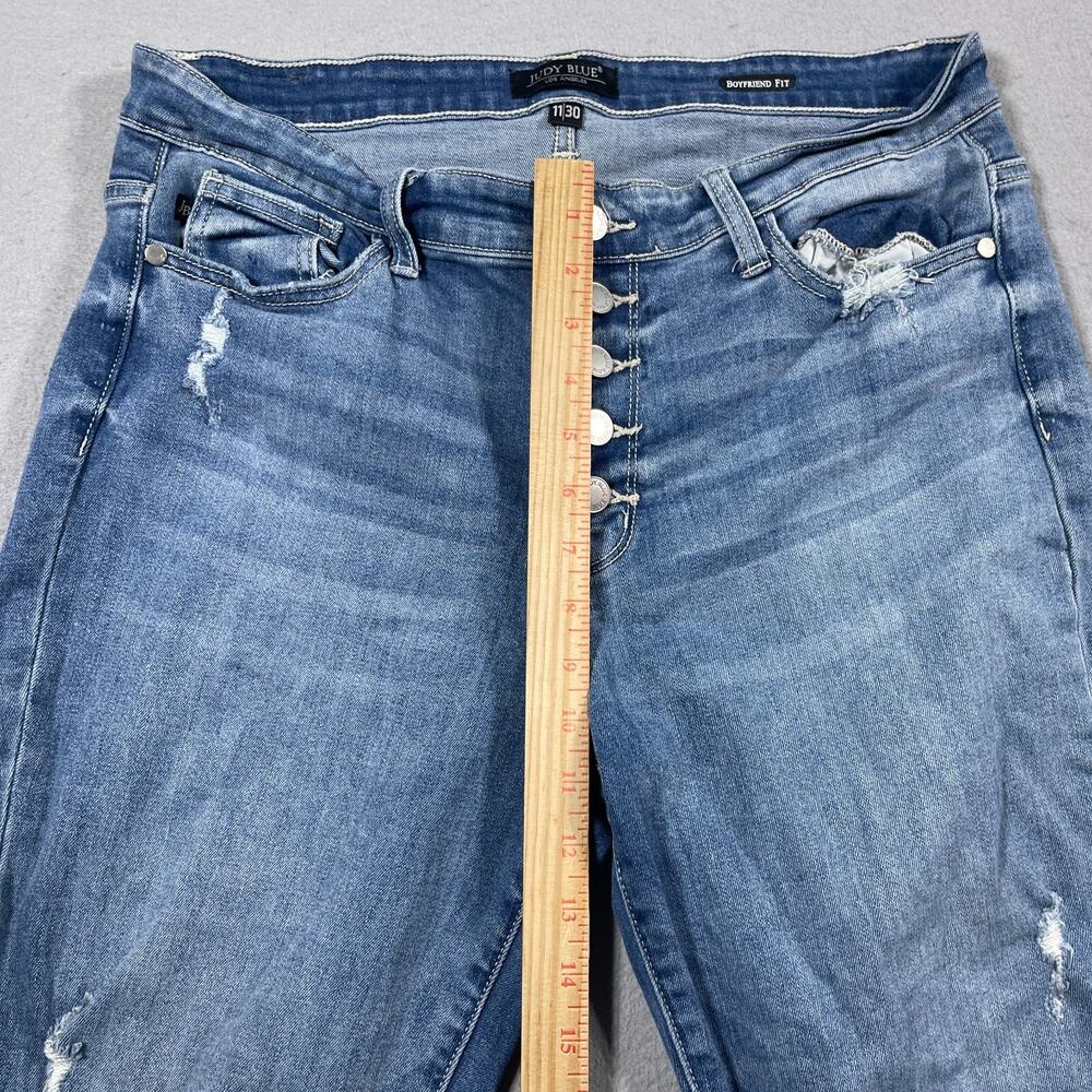 Judy Blue Jeans Women 11/30 Boyfriend High Rise Distressed Exposed‎ Button Fly - Picture 6 of 11